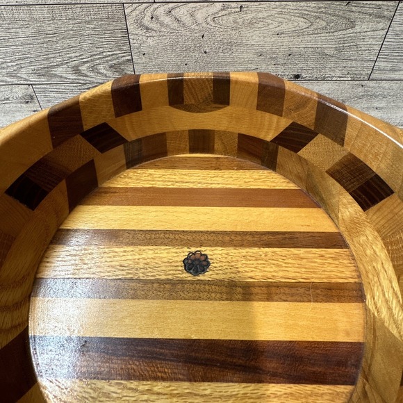 Multicolor Wood Bowl 11x3" Vintage Salad Serving - Picture 4 of 6